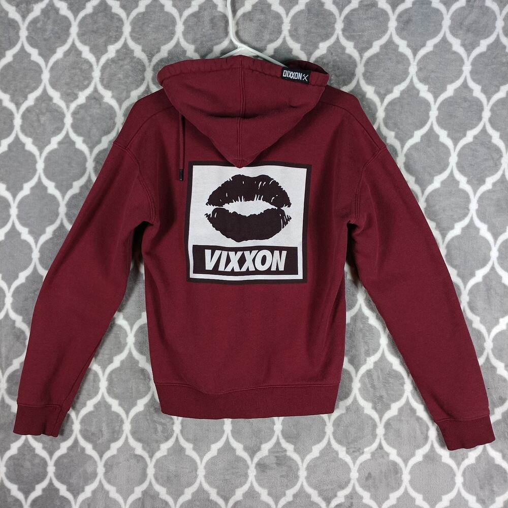 Vixxon Dixxon Hoodie Women Size Medium Burgundy Red Full Zip Lips - Picture 11 of 11